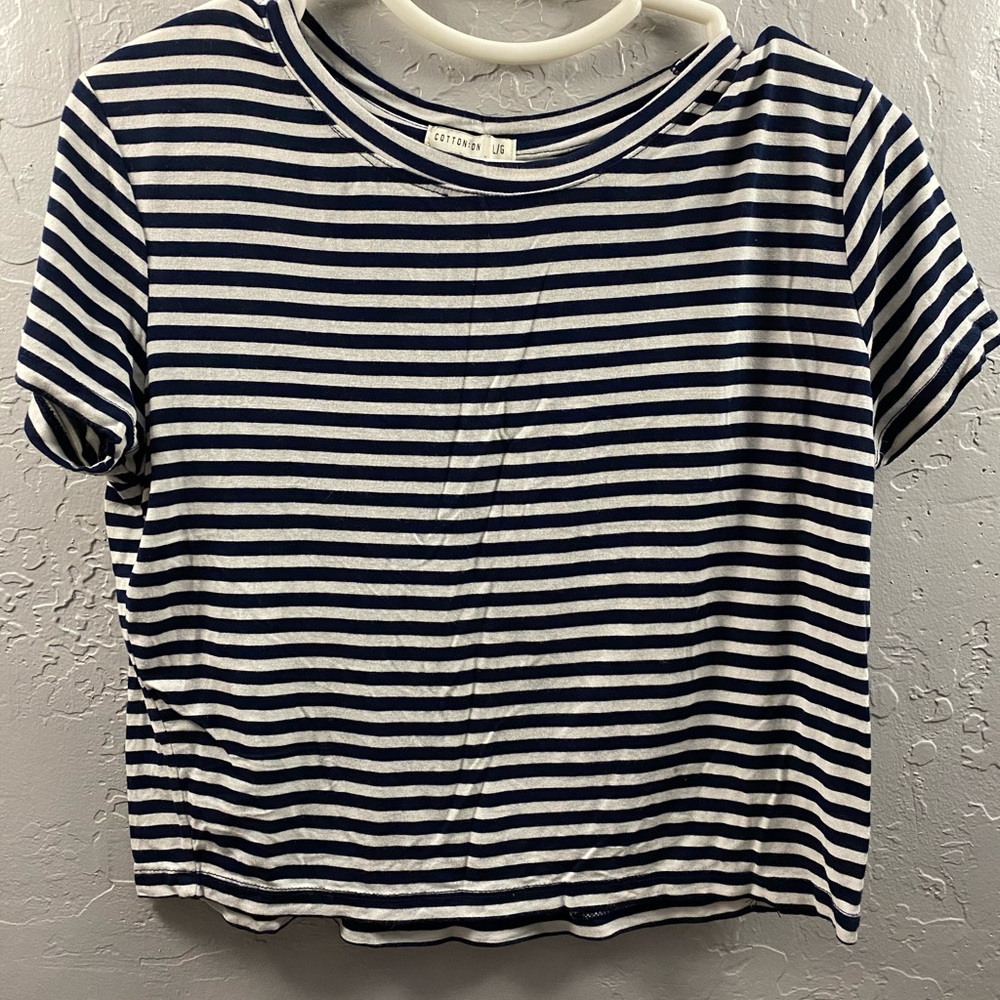 Cotton On navy blue/white striped crop top